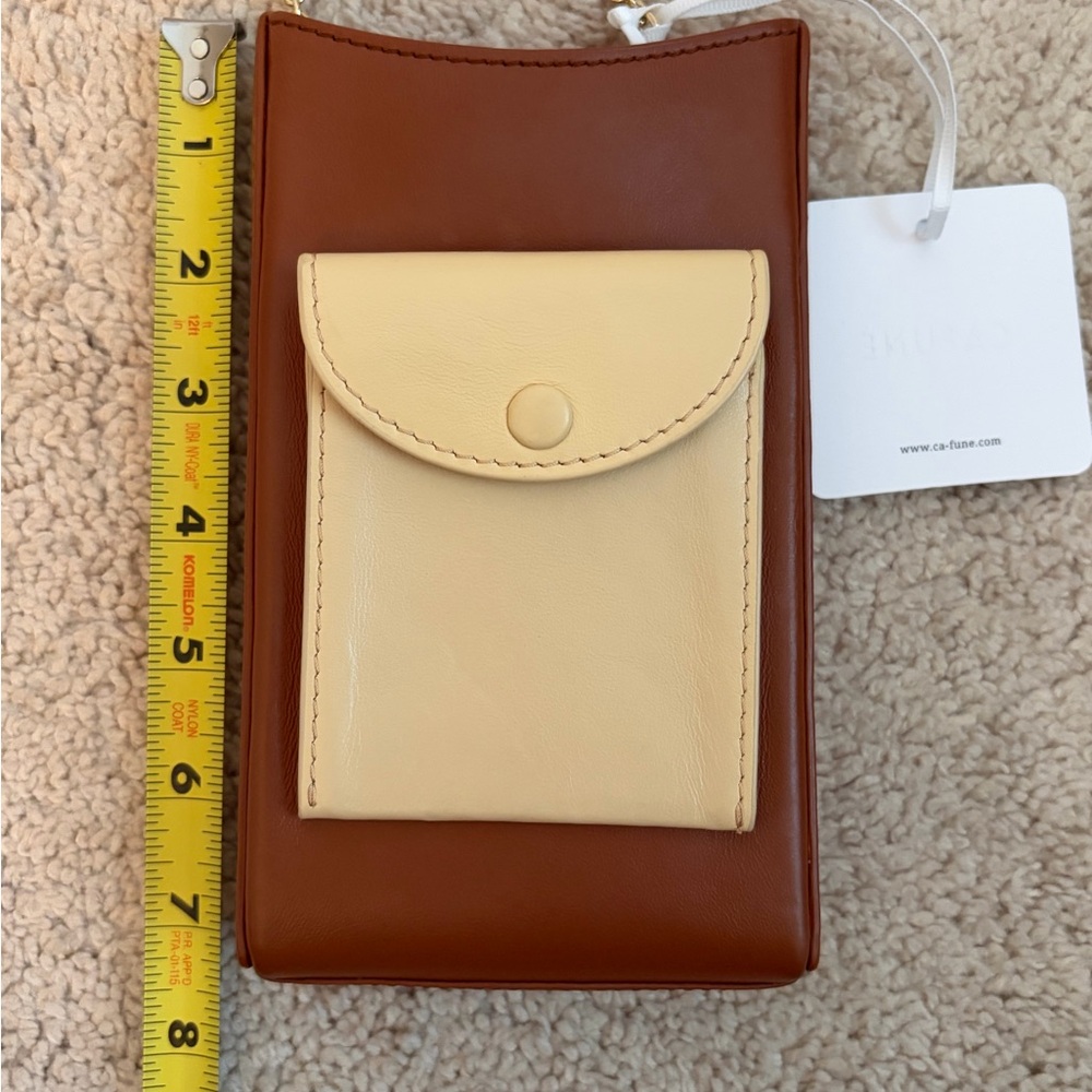 CAFUNÉ CAMBER NWT Sling Mini Bag Purse Brown Beige Gold Chain Strap - Picture 9 of 10
